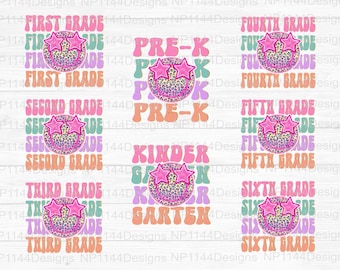 Back to School Bundle PNG, Pre-K, Kindergarten, 1st-6th Grade, Preppy Smiley Sublimation Designs, Retro, Groovy, Stacked, Instant Download