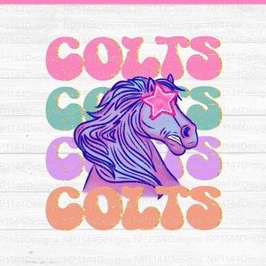 Colts Preppy Mascot PNG, Pink Mascot Sublimation Design, Pastel, Groovy, School Mascot, Team Star Eyes,  Ready to Print, Instant Download