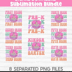 Back to School Bundle PNG, Pre-K, Kindergarten, 1st-6th Grade, Preppy Smiley Sublimation Designs, Retro, Groovy, Stacked, Instant Download