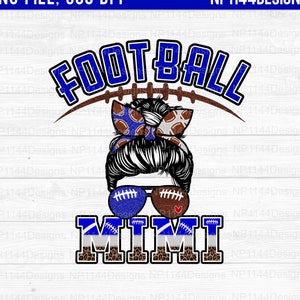 Voetbal MIMI PNG, blauw-wit/zilver teamgeest, luipaardsublimatieontwerp, rommelig broodje, voetbalmoeder, klaar om af te drukken, Instant Download