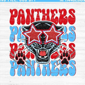 Panthers Preppy Mascot PNG: Columbia Blue & Red Team Spirit, School Mascot Sublimation (Digital Download)