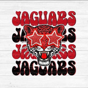 Jaguars Preppy Mascot PNG, Red Team Spirit, Groovy Sublimation Design, Bright, School Mascots, Ready to Print, Instant Download