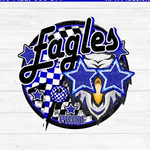 Eagles Preppy Mascot PNG, Royal Blue Team Spirit, School Mascot Design, Eagles Star Eyes, Ready to Print, Instant Download