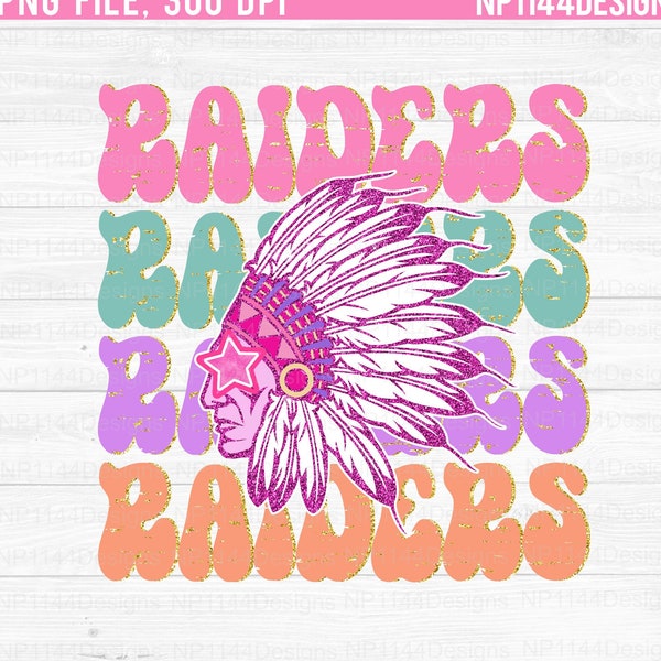 Raiders Preppy Mascot PNG, Pink Mascot Sublimation Design, Groovy, Stacked, Pastel, Ready to Print, Instant Download