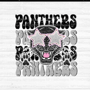 Panthers Preppy Mascot PNG, Black and White/Grey Team Spirits, Groovy Sublimation Design, Ready to Print, Instant Download