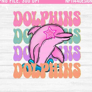 Dolphins Preppy Mascot PNG, Pink Mascot Sublimation Design, Groovy, Stacked, Team Star Eyes, School Mascot, Ready to Print, Instant Download