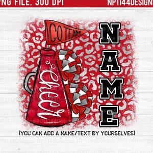 Cheer Design PNG, Red, White and Black Team Spirit, Leopard Cheer Design, Custom Cheer, Add Your Own Personalized Name, Instant Download