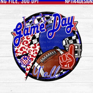 It&#39;s Game Day Y&#39;all PNG, Red and Blue Team Spirit, Retro Football Design, Football Game Day, Checkered, Ready to Print, Instant Download