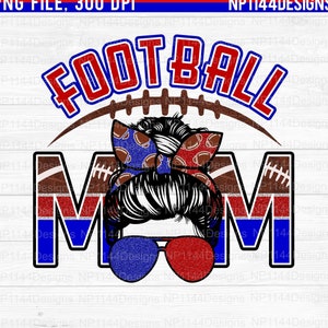 Voetbalmoeder rood en blauw PNG, voetbalsublimatieontwerp, rommelig broodje, moederbroodje, voetbalsteken, klaar om af te drukken, Instant Download