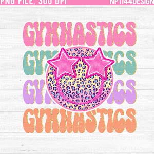 Gymnastics PNG, Preppy Sublimation Design, Pink, Pastel, Retro, Distressed, Stacked, Back to School, Ready to Print, Instant Download