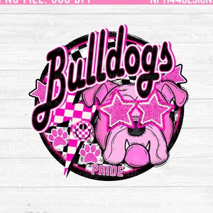Bulldogs Preppy Mascot PNG, Bulldogs Pride, Pink Mascot Sublimation Design, Retro, Bulldogs Star Eyes, Ready to Print, Instant Download