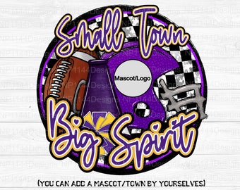 Espíritu de equipo PNG: Morado y dorado, Gran espíritu de pueblo pequeño, Diseño de sublimación de fútbol (Descarga digital)