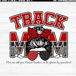 Verfolgen Sie Mama PNG, Teamfarben Rot und Schwarz, Sport Mama Sublimationsdesign, Messy Bun Mama, Leichtathletik, bereit zum Drucken, Sofort-Download