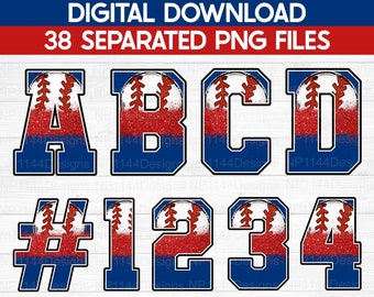 Baseball Alphabet PNG Bundle: Navy Blue & Red, Varsity Letters clipart (Digital Download)