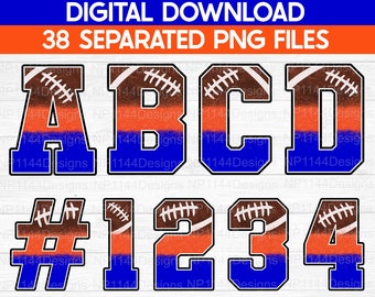 May include: A set of 38 digital clipart images featuring the letters A, B, C, D, and the numbers 1, 2, 3, and 4. The letters and numbers are in a brown, orange, and blue color scheme with a football pattern.