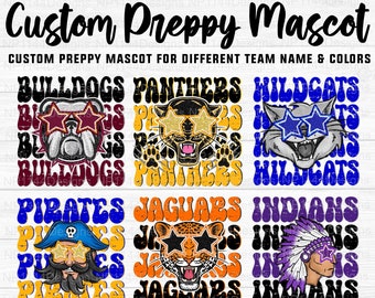 Custom Preppy Mascot PNG, School Mascot, Team Star Eyes, Retro Sublimation Design, Groovy, Stacked,  Ready to Print, Instant Download
