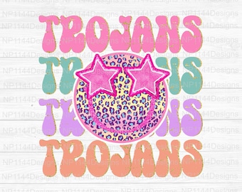 Trojans Preppy Mascot PNG: Pink, Leopard Smiley, Team Star Eyes (Digital Download)