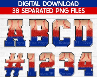 Baseball Alphabet PNG: Red and Blue Varsity Letters (Digital Download)