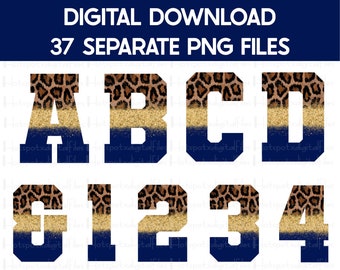 navy blue gold glitter leopard print alphabet bundle png etsy