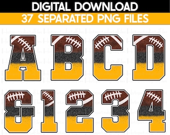 Football Alphabet PNG Bundle: Black and Yellow, Varsity Letters & Numbers (Digital Download)