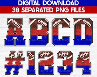 Football Alphabet PNG Bundle: Red and Blue Varsity Letters (Digital Download)