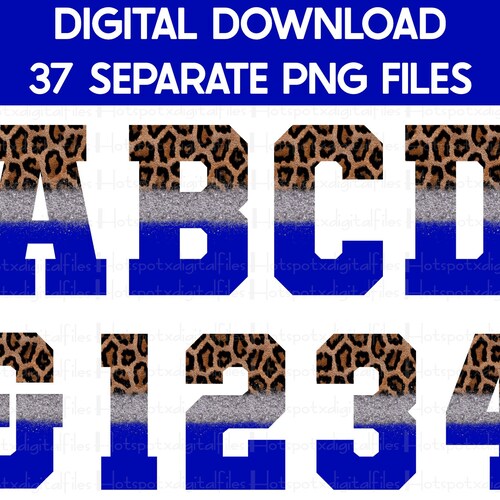 Royal Blue Silver Glitter Leopard Print Alphabet Bundle PNG - Etsy
