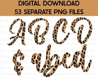 Gepardpäls kursivt alfabet: PNG Clipart-paket (digital nedladdning)