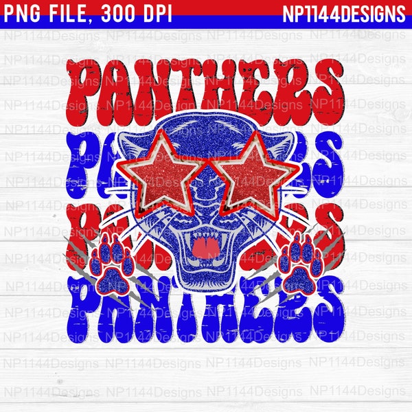 Panthers Preppy Mascot PNG, Blue and Red Team Spirits, Groovy Sublimation Design, School Mascots, Ready to Print, Instant Download