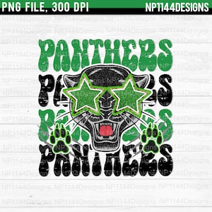 Panthers Preppy Maskottchen PNG, Green Team Spirits, Groovy Sublimation Design, druckfertig, Sofortiger Download