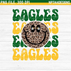 Eagles Stacked PNG, School Mascots Green and Gold Team Colors, Retro Sublimation Designs Download, Ready to Print, Instant Download