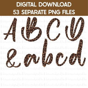 Leopard Print Alphabet Bundle PNG, mayúsculas y minúsculas con signo &, elementos de sublimación, alpha pack, descarga instantánea