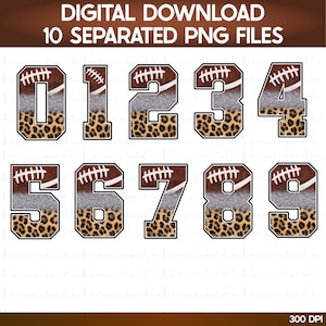 Fußball Leopard Print Zahlen 0-9, Sublimation Buchstaben, Varsity Buchstaben, Sport Buchstaben Clipart, Sofortiger Download