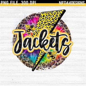 Chaquetas mascota PNG, espíritu de equipo de oro negro y amarillo, diseño de sublimación de rayo de leopardo, fondo circular, descarga instantánea