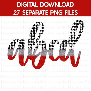 Paquete de alfabeto carmesí y sabueso, diseños PNG de sublimación, imágenes prediseñadas de letras, letras cursivas a-z con &, descarga instantánea