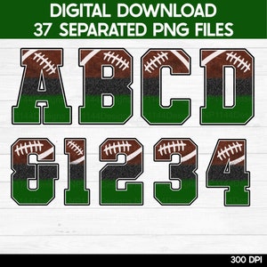 Football Green and Black Glitter Alphabet Bundle PNG, Sublimation Letters, Varsity Letters, Sport Letters Clipart, Instant Download