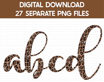 Leopardmönstrat kursivt alfabet PNG-paket (digital nedladdning)