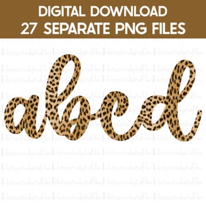 Cheetah Alphabet Bundle PNG, Diseños de sublimación, Sublimación Letras a-z, Letras de fuente Cursive, Impresión de leopardo, Descarga digital