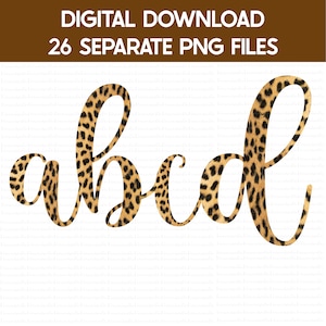 Cheetah Alphabet Bundle PNG, Diseños de sublimación, Sublimación Letras a-z, Letras de fuente Cursive, Impresión de leopardo, Descarga digital