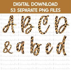Impresión de guepardo completo 53 Alphabet Bundle PNG, Sublimation Elements, Cursive Letters A to Z with &Sign, Letter Cliparts, Instant Download
