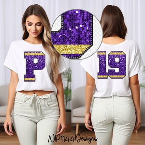 Paljett Varsity-bokstäver PNG: Lila och guld alfabetspaket (digital nedladdning) bild 2