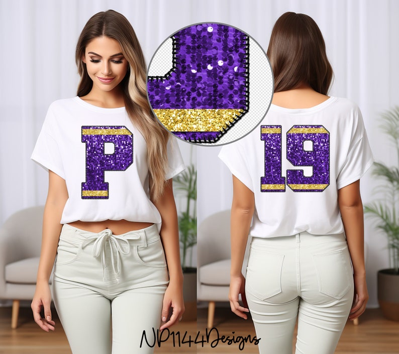 Paljett Varsity-bokstäver PNG: Lila och guld alfabetspaket (digital nedladdning) bild 2