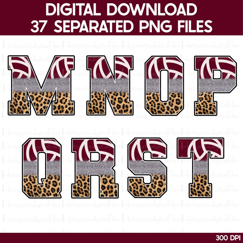 Volleyball Alphabet PNG Bundle: Maroon Team Spirit, Varsity Letters and ...