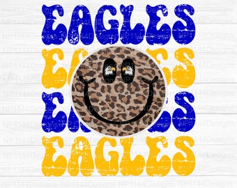 Eagles Stacked PNG, School Mascots Blue and Yellow Gold Team Colors, Retro Sublimation Designs Download, Ready to Print, Instant Download