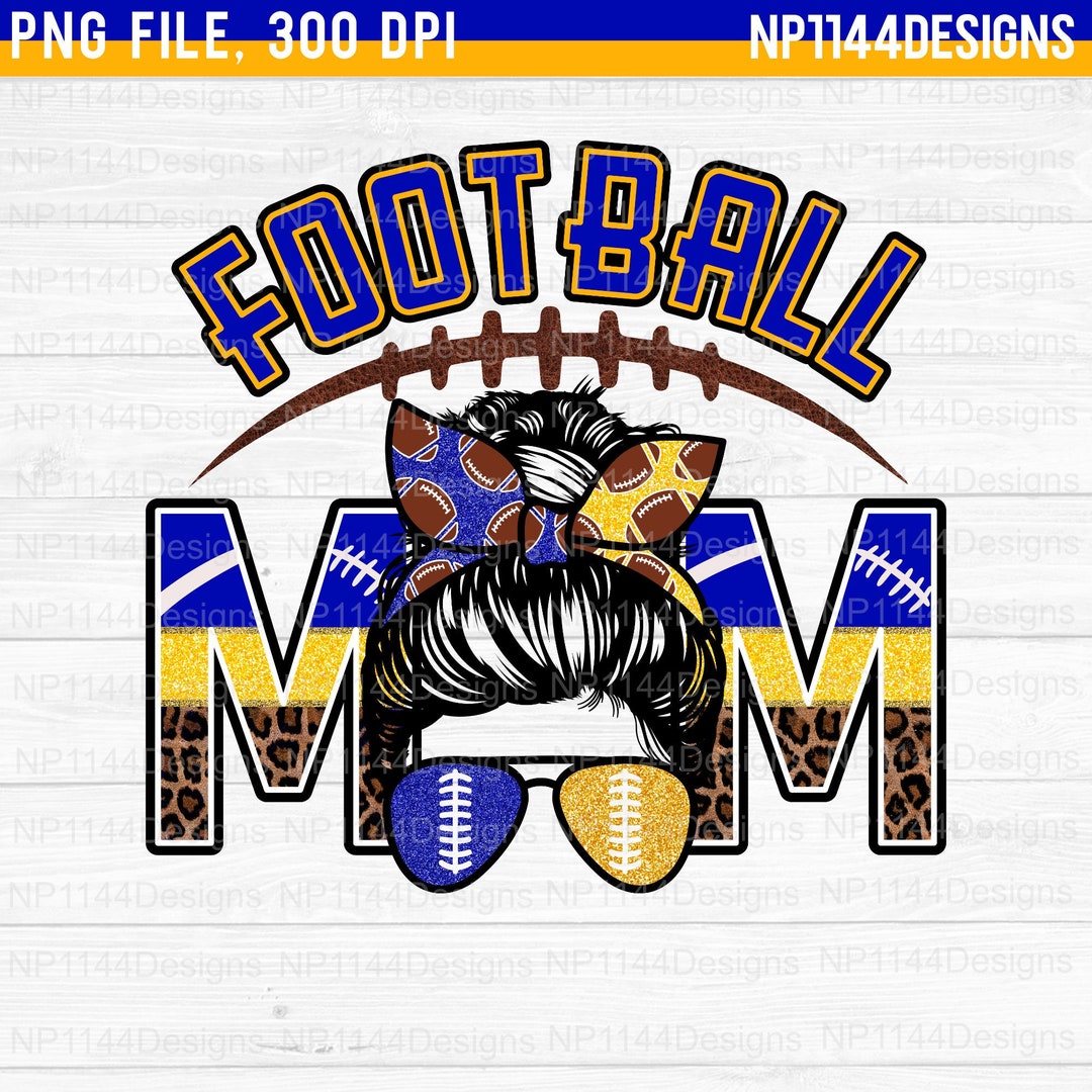 Football Mom Blue and Yellow Gold PNG, Leopard Print Football ...