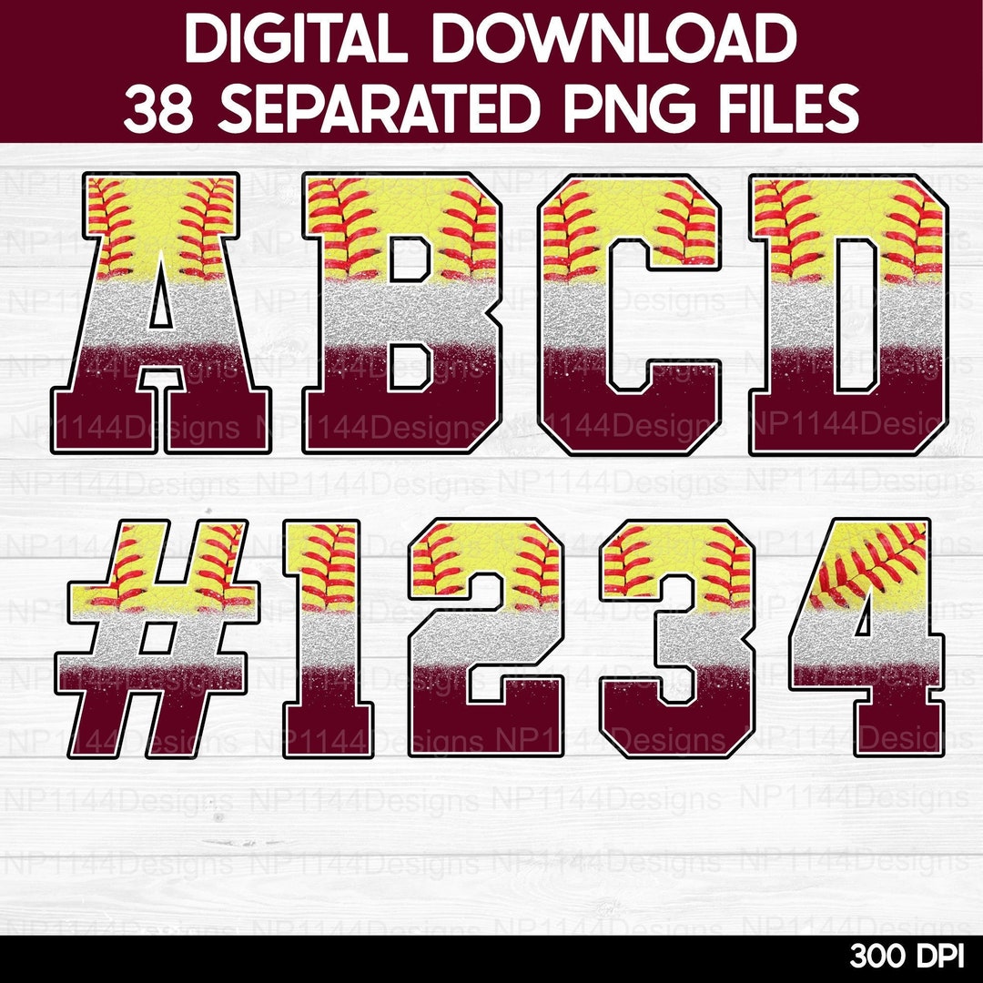 Varsity Softball Lettering Softball Alphabet PNG Bundle: Maroon & White/silver, Varsity Letters ...