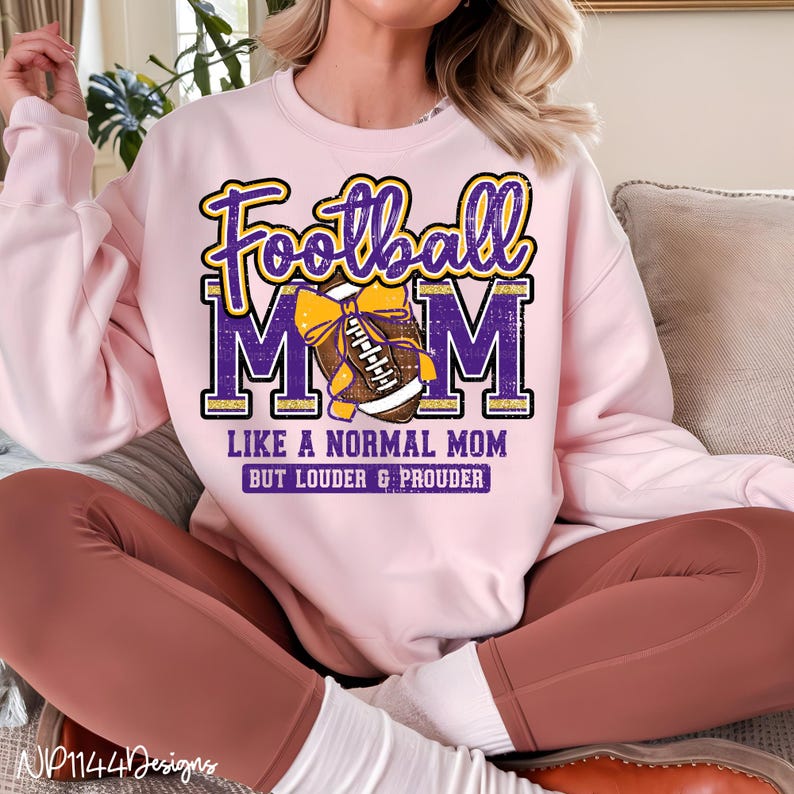Football Mom PNG: Purple and Gold Team Spirit, Distressed, Sublimation Design (Digital Download) image 6