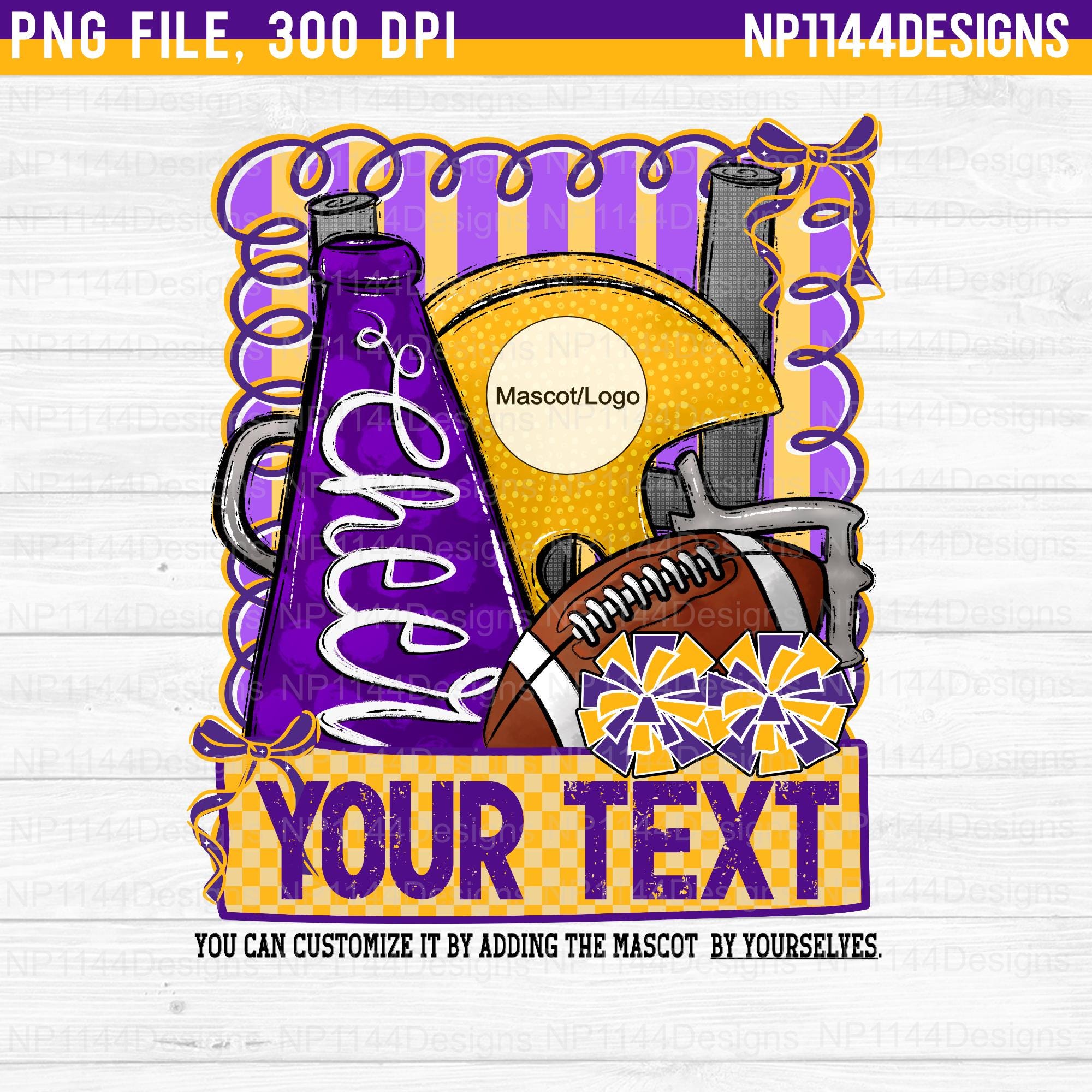 Football and Cheer PNG, Purple and Gold Team Spirit, Coquette Football, Frame, Trendy designs, Customized Football png, Instant Download