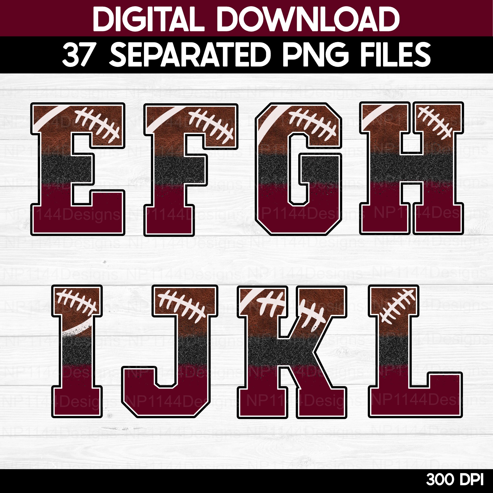 Football Alphabet PNG Bundle: Maroon and Black, Varsity Letters and ...
