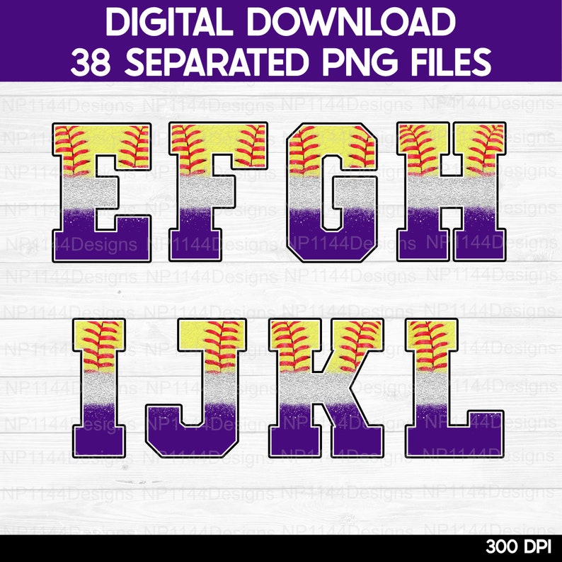 Varsity Softball Lettering Softball Alphabet PNG Bundle: Purple & White/silver Varsity Letters ...