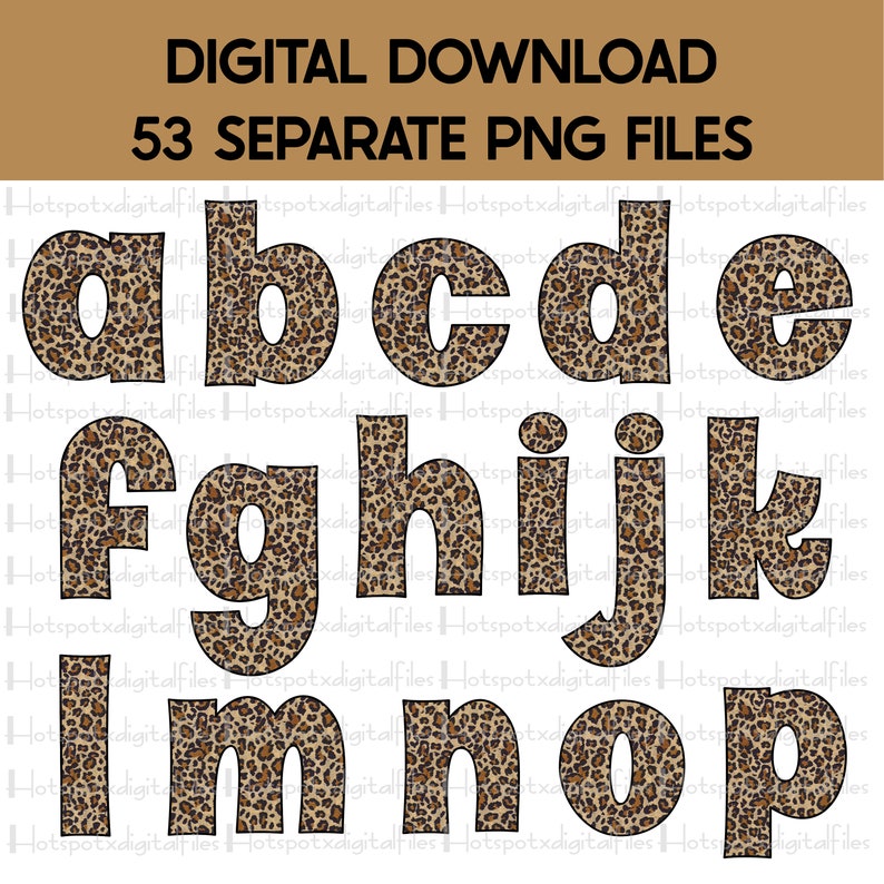 sublimation graphics alphabet bundle printable letters leopard letters png capital and small letters with and sign digital download printtable art collectibles digital